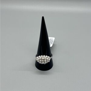 2.5-3.5mm White Cultured Freshwater Pearl Rhodium Over SS Ring Size 12